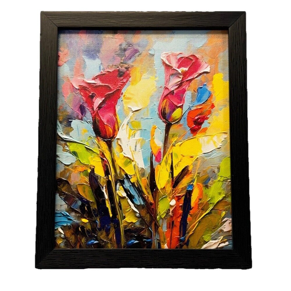 Faux Oil Painting‎ Floral Still 8" by 10" Frame Pretty Elegant Screenprint